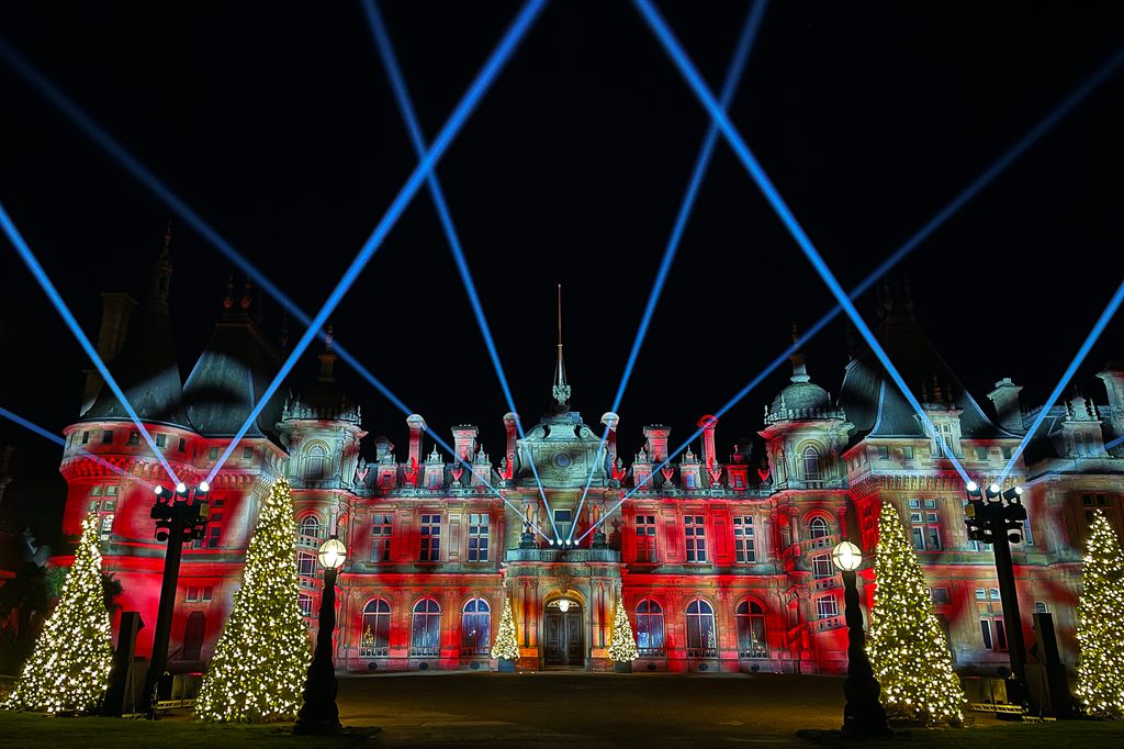 AYLESBURY, ENGLAND - NOVEMBER 11:  A festive light show entertains visitors as Waddesdon Manor launches its Christmas Fair and Winter Light trail, on November 11, 2022 in Aylesbury, England. The Christmas festival at Waddesdon, a Rothschild House and garden in Buckinghamshire, is now in its 20th year, welcoming visitors back inside the festively-decorated Manor for the first time since 2019. (Photo by Jim Dyson/Getty Images)