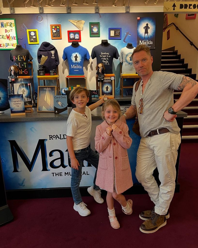 Ronanin foyer of Matilda the Musical with son and daughter