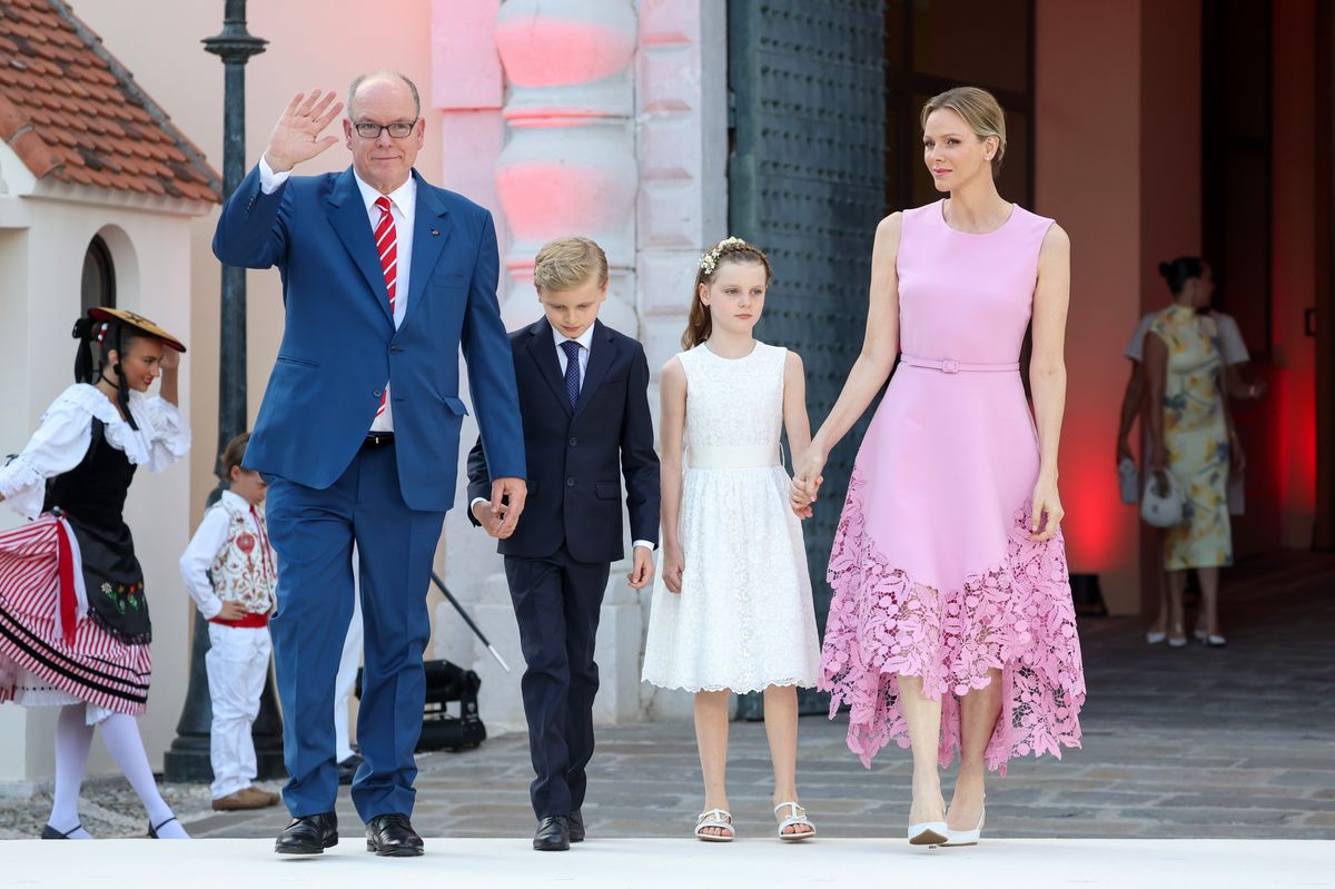 Prince Albert II of Monaco, Prince Jacques of Monaco, Princess Gabriella of Monaco, and Princess Charlene of Monaco attend the celebration of Prince Albert II of Monaco's 20 years on the throne 
