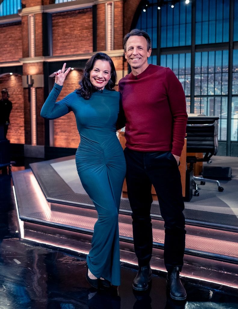 Fran Drescher and host Seth Meyers 