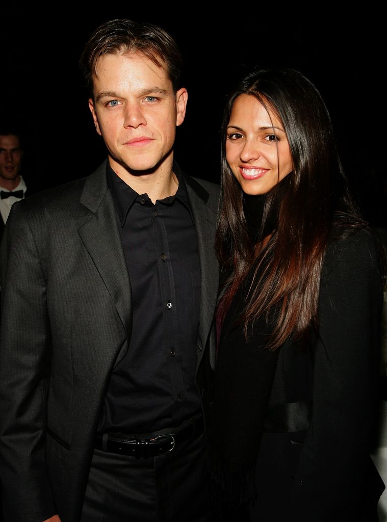 NEW YORK - NOVEMBER 20: (U.S. TABLOIDS AND HOLLYWOOD REPORTER OUT)  Actor Matt Damon and fiance Luciana Barroso attend the "Syriana" premiere after party at The New York Public Library November 20, 2005 in New York City.  (Photo by Evan Agostini/Getty Images)