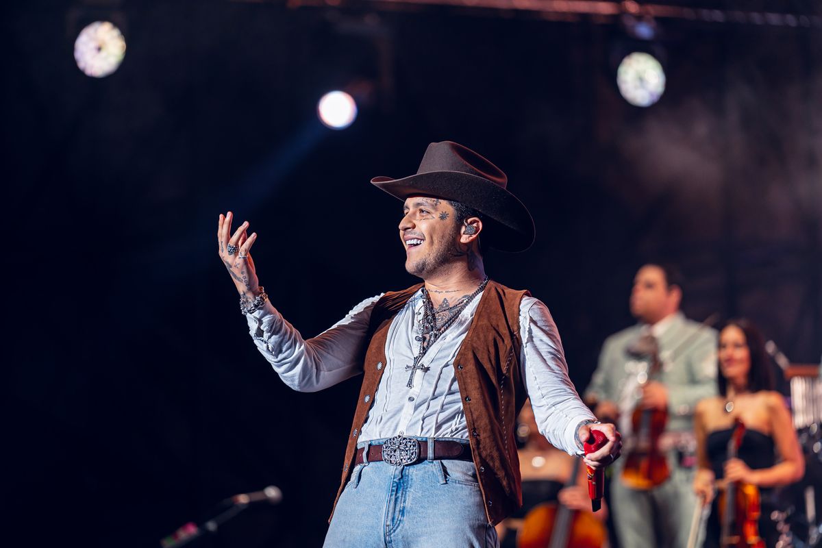 Christian Nodal performs on stage at Starlite Auditorium.