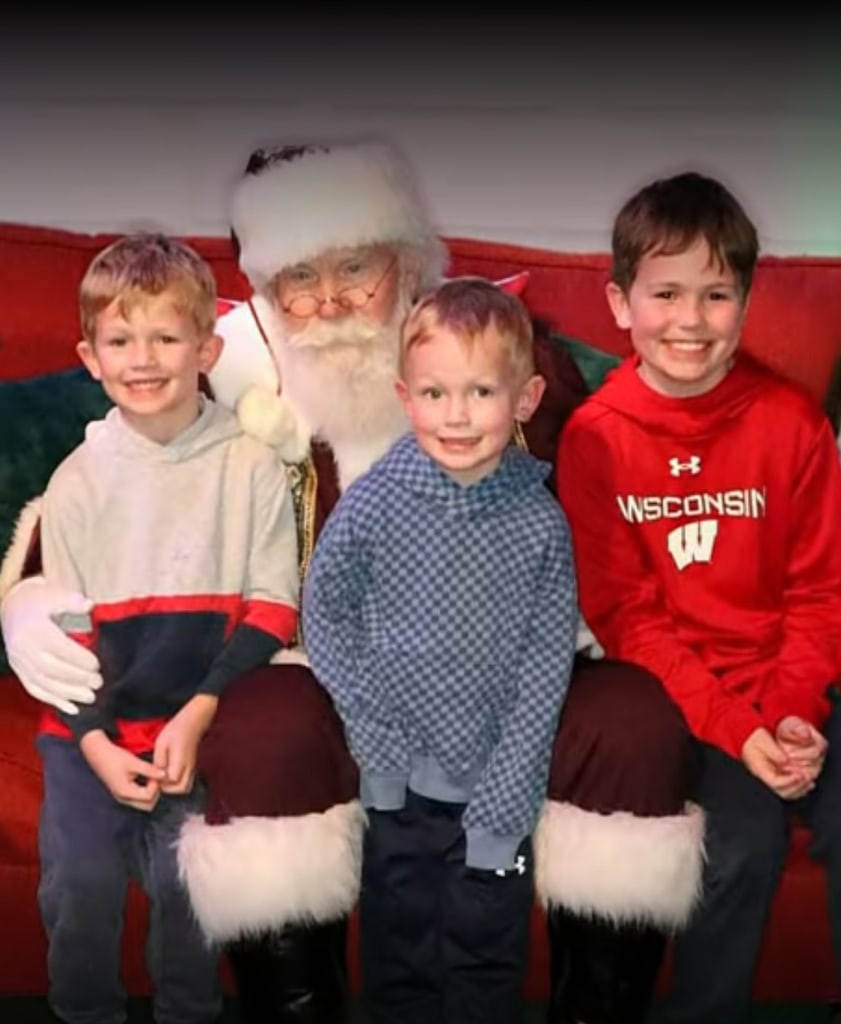Photo shared by Dylan Dreyer of her three sons posing with Santa Claus