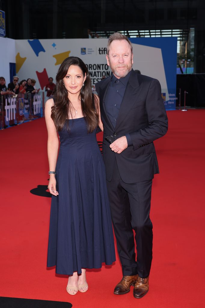 Cindy Vela and Kiefer Sutherland  attend the premiere of "Takin' Care of Business" during the 2024 Toronto International Film Festival at Roy Thomson Hall on September 12, 2024 in Toronto, Ontario