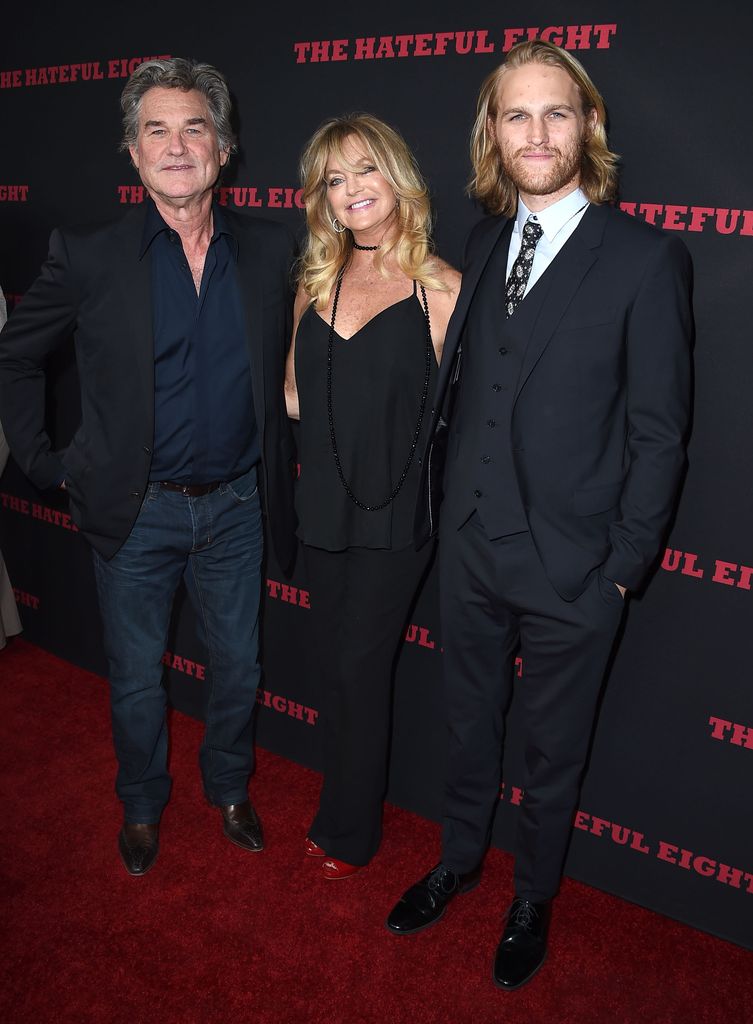 Kurt Russell, Goldie Hawn, Wyatt Russell arrives at the Premiere Of The Weinstein Company's "The Hateful Eight" at ArcLight Cinemas Cinerama Dome on December 7, 2015 in Hollywood, California.