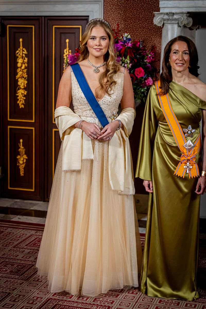 AMSTERDAM, NETHERLANDS - DECEMBER 11: Princess Amalia of The Netherlands attends a state banquet offered to President Alexander Stubb of Finland at the Royal Palace Amsterdam on December 11, 2025 in Amsterdam, Netherlands. The Finish president brings a two day state visit to The Netherlands. (Photo by Patrick van Katwijk/WireImage)