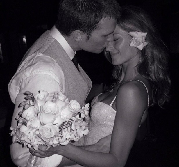 Gisele Bündchen and Tom Brady in black and white on their wedding day