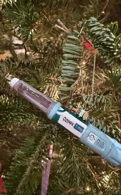 Ozempic-shaped tree decoration