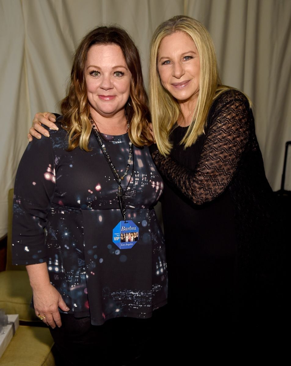Melissa McCarthy and Barbra Streisand pose backstage during the tour opener for "Barbra -