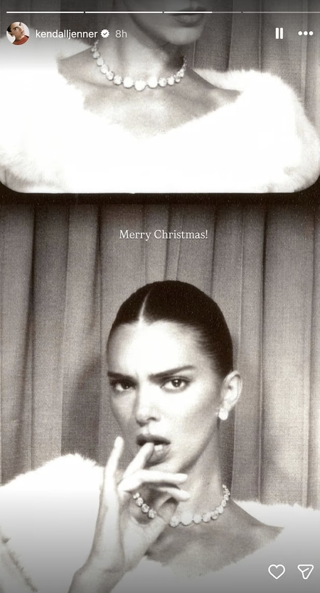 In another playful Instagram Story, she shared a photo of herself biting her ring finger and wrote a simple message to her 285 million followers, Merry Christmas.