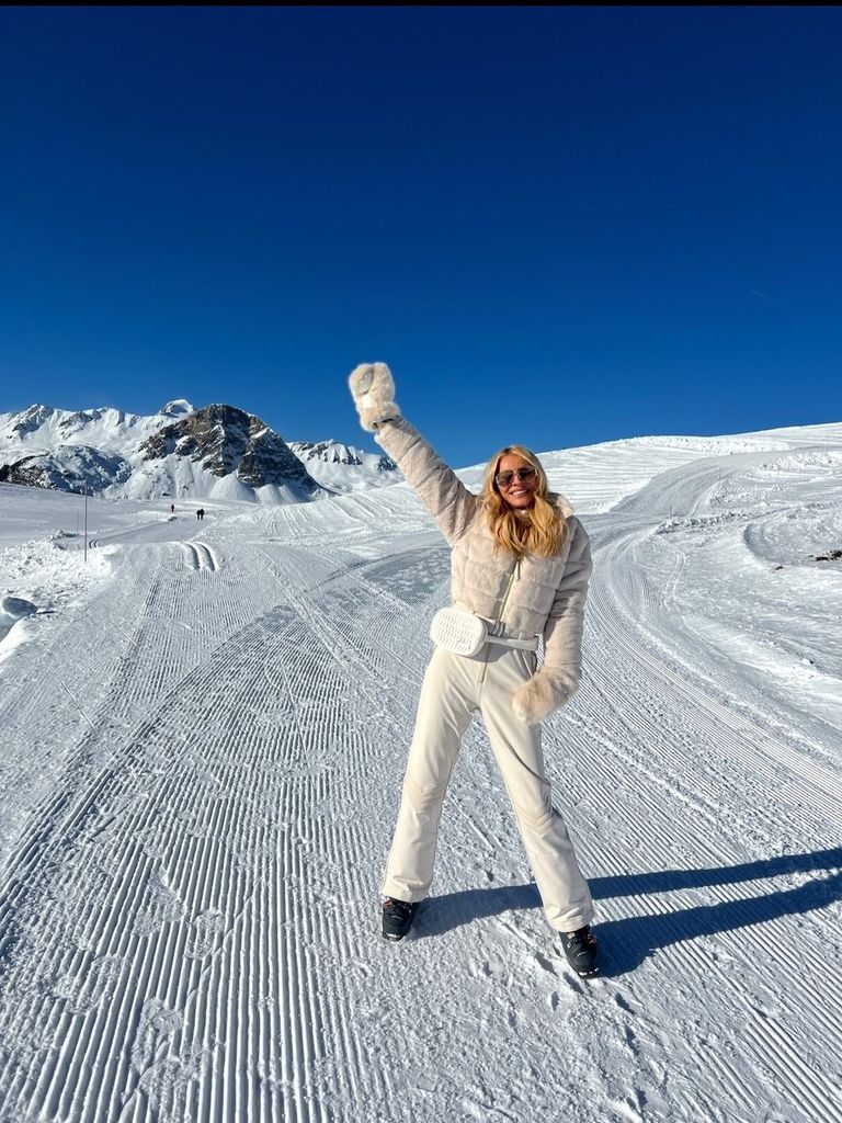 Tess Daly on wearing a cream outfit on the French Alps
