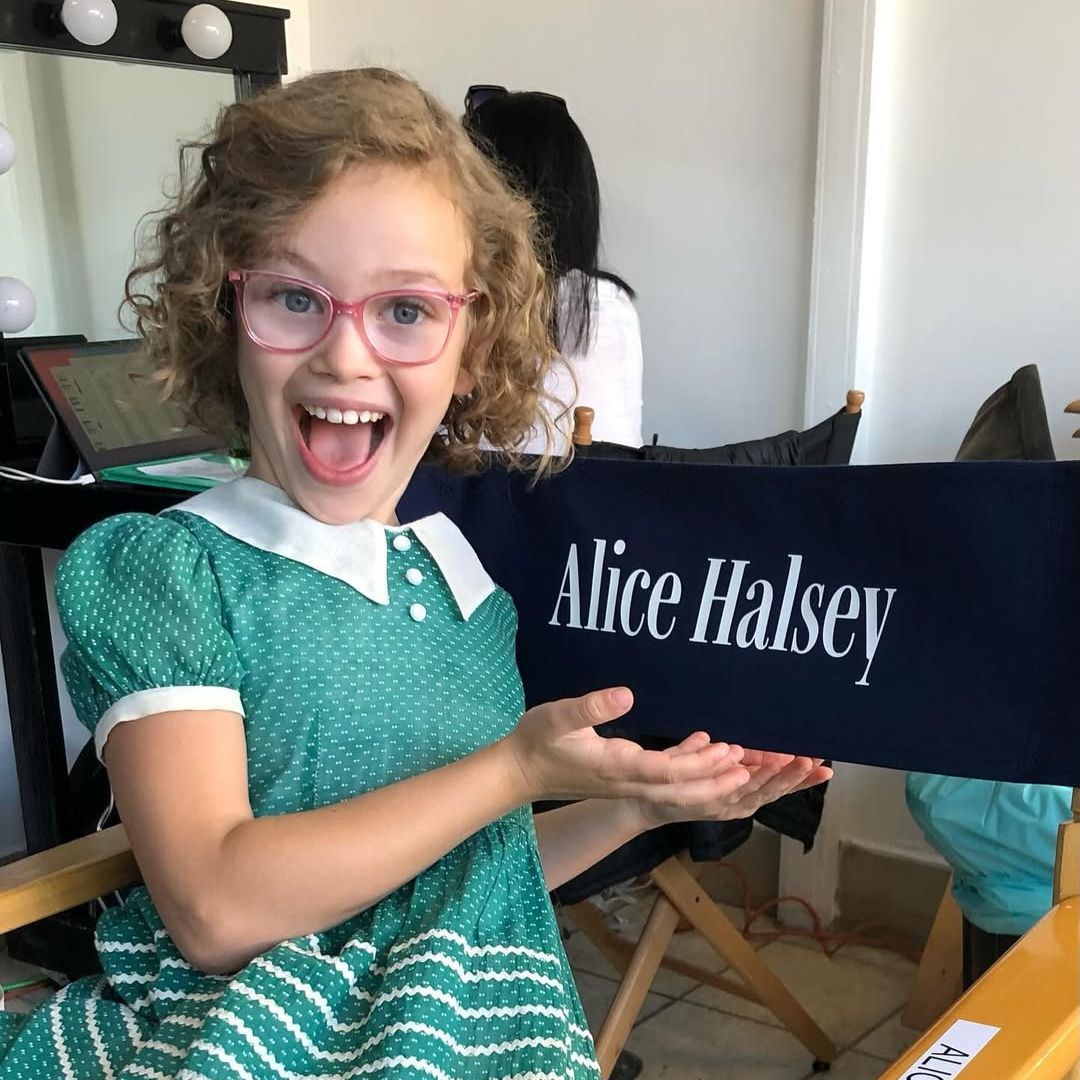 Alice Halsey poses with her chair on set of "Lessons in Chemistry," shared on Instagram