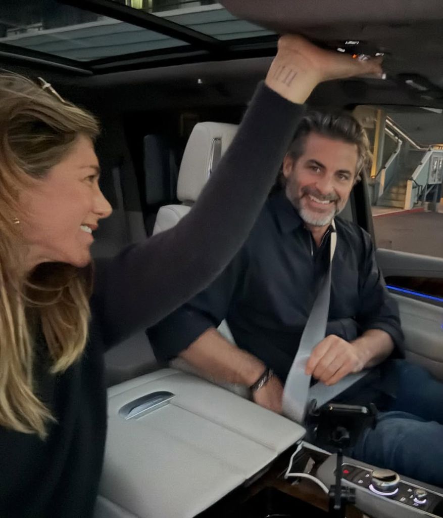 Photo shared by Jennifer Aniston's boyfriend Jim Curtis January 2026 of the two together in a car