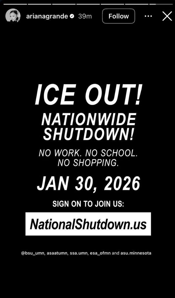 Screengrab of Ariana Grande's Instagram post