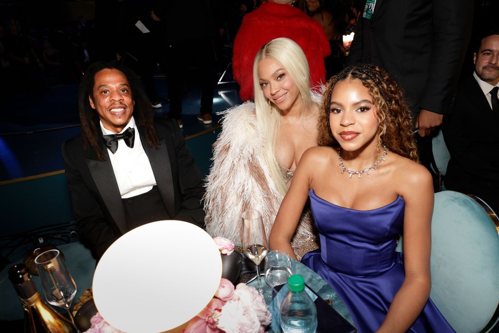 Jay-Z, Beyonce and Blue Ivy Carter at The 67th Annual Grammy Awards, airing live from Crypto.com Arena in Los Angeles, California, Sunday, Feb. 2 (8:00-11:30 PM, live ET/5:00-8:30 PM, live PT) on the CBS Television Network, and streaming live and on demand on Paramount+.* (Photo by Francis Specker/CBS via Getty Images)