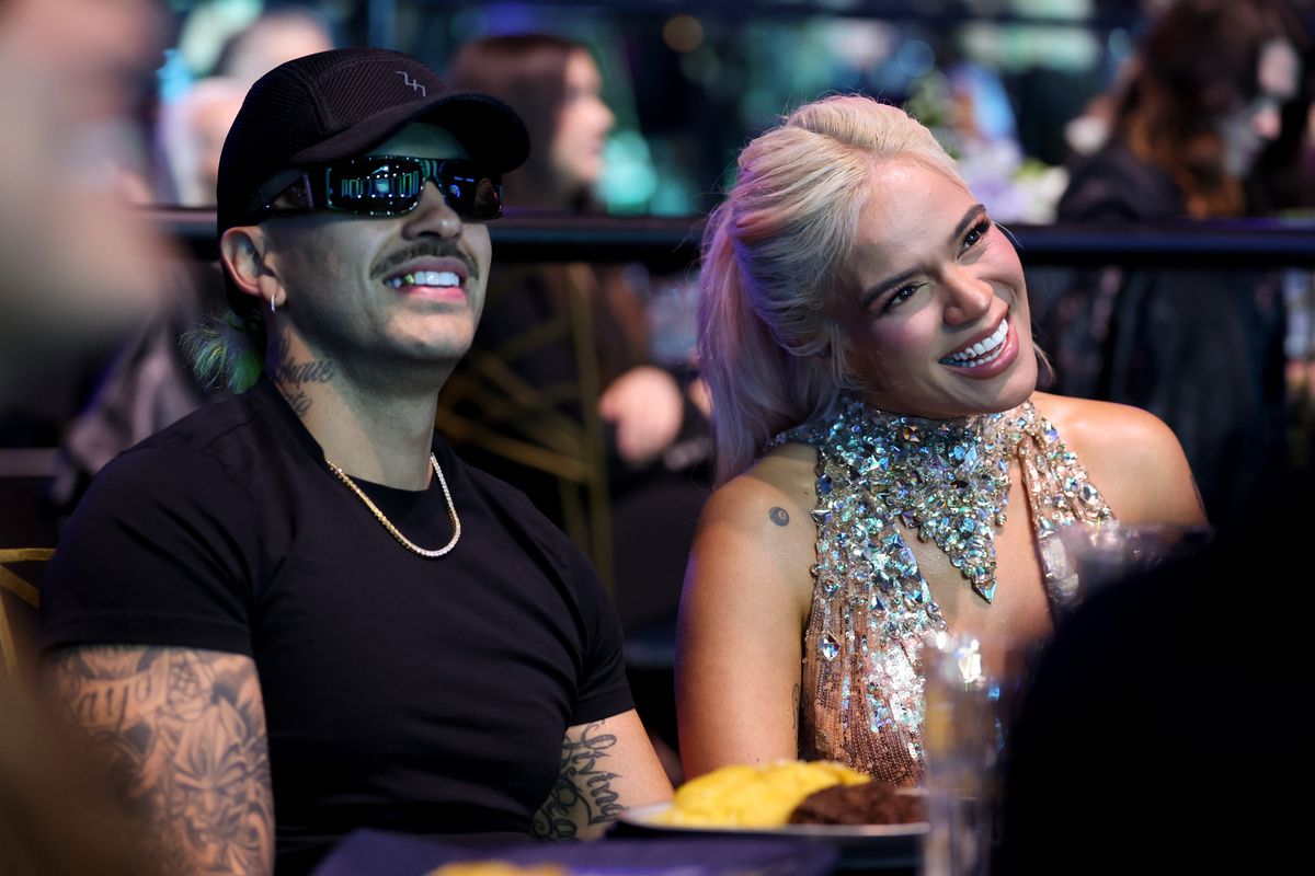 Feid and Karol G at Billboard Women In Music 2024, held at YouTube Theater on March 6, 2024, in Inglewood, California.