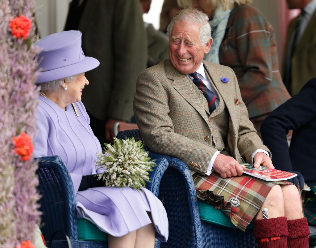 Queen Elizabeth II and Prince Charles, Prince of Wales attend the 2016 Braemar Highland Gathering at The Princess Royal and Duke of Fife Memorial Park on September 3, 2016 in Braemar, Scotland. 