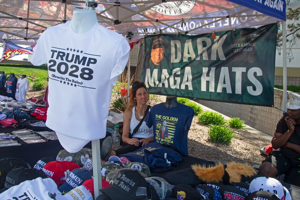 2028 merch on sale outside a President Donald Trump rally 