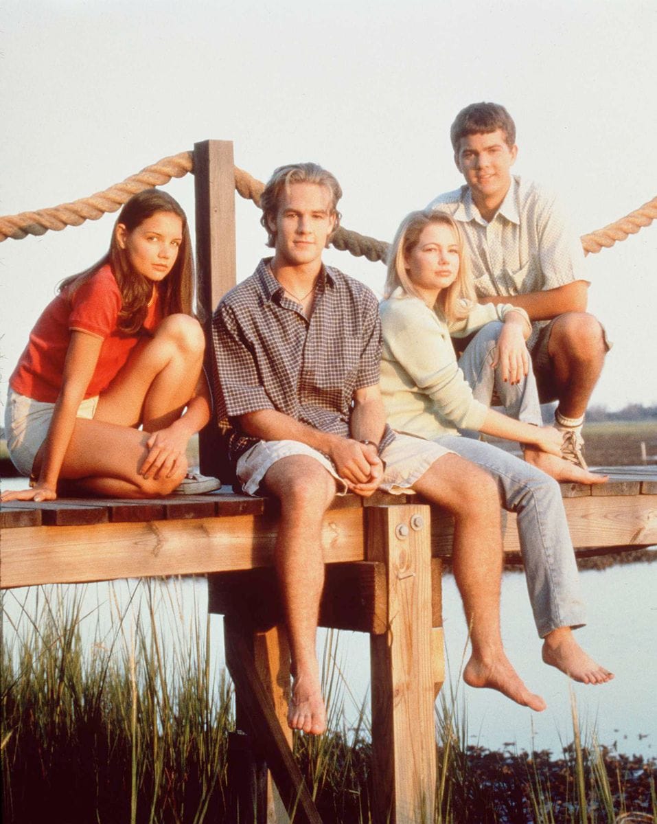 The cast of television's "Dawson's Creek" poses for a photo in 1997. From left to right are Katie Holmes, James Van Der Beek, Michelle Williams, and Joshua Jackson. 