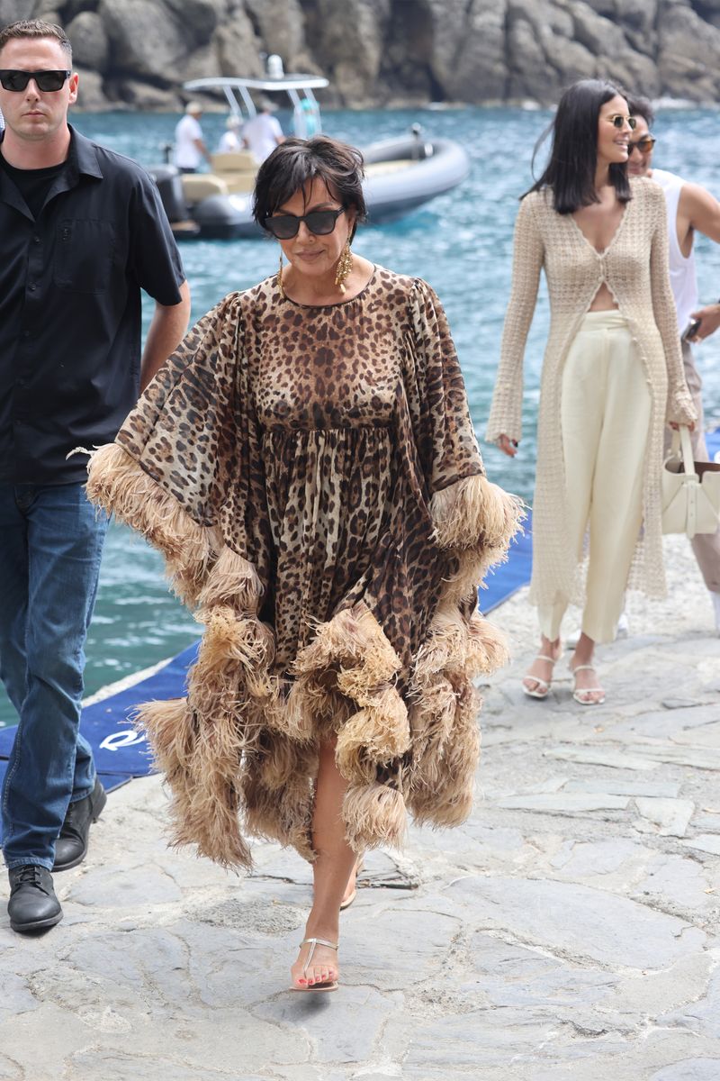 PORTOFINO, ITALY - MAY 21: Kris Jenner arriving for lunch at the Abbey of San Fruttuoso on May 21, 2022 in Portofino, It aly. (Photo by NINO/GC Images)