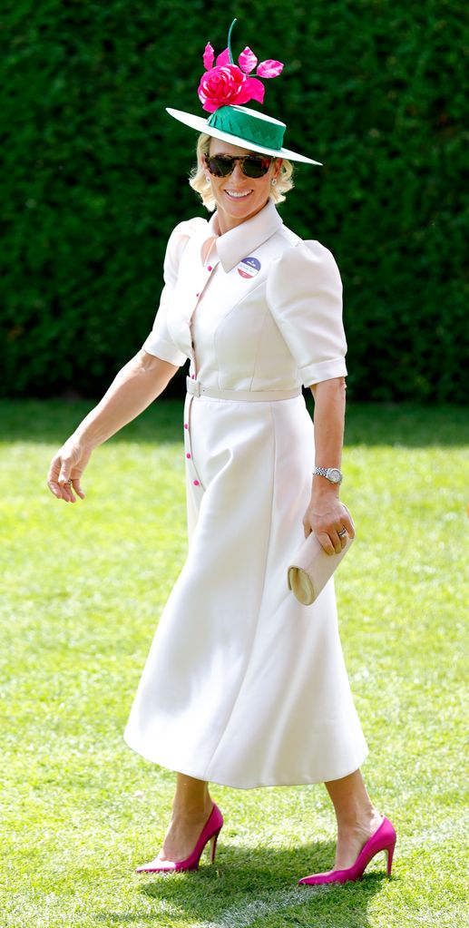 Zara Tindall wears white dress, pink heels and boater hat as she attends day 3 'Ladies Day' of Royal Ascot at Ascot Racecourse on June 16, 2022