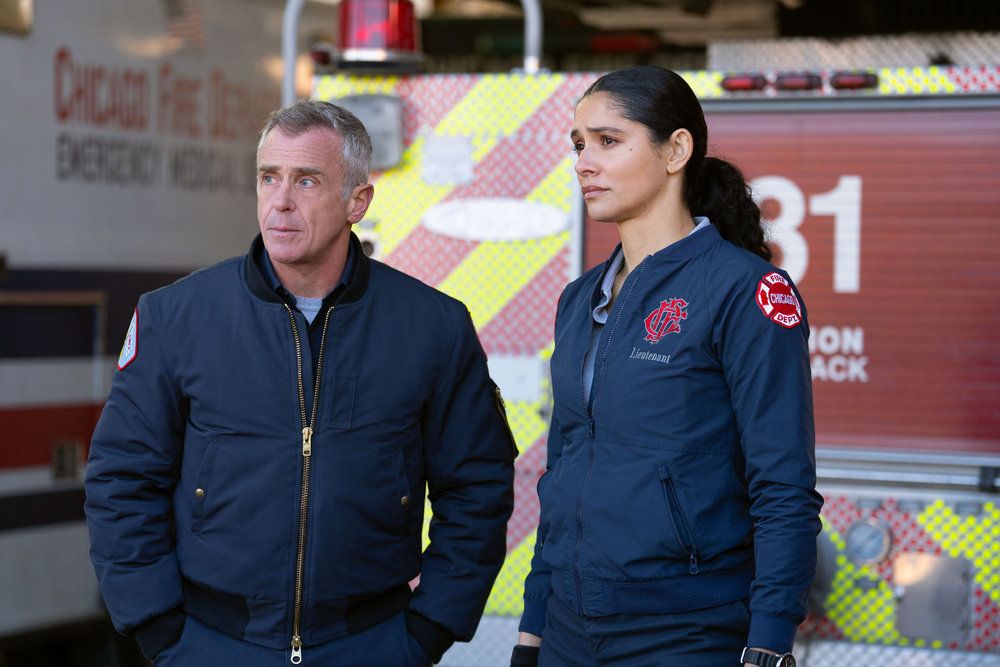 David Eigenberg as Christopher Herrmann, Miranda Rae Mayo as Stella Kidd in Chicago Fire