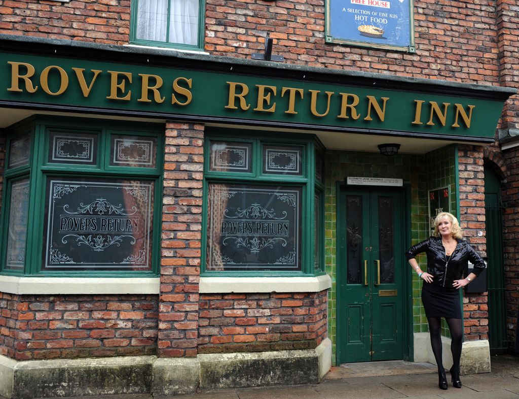 Liz McDonald (played by Beverley Callard) outside her pub, the Rovers Return.