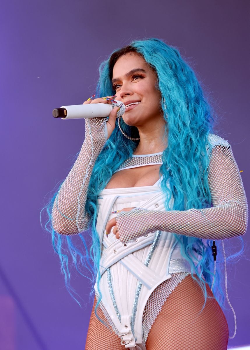 Karol G performs on the Coachella stage during the 2022 Coachella Valley Music And Arts Festival.