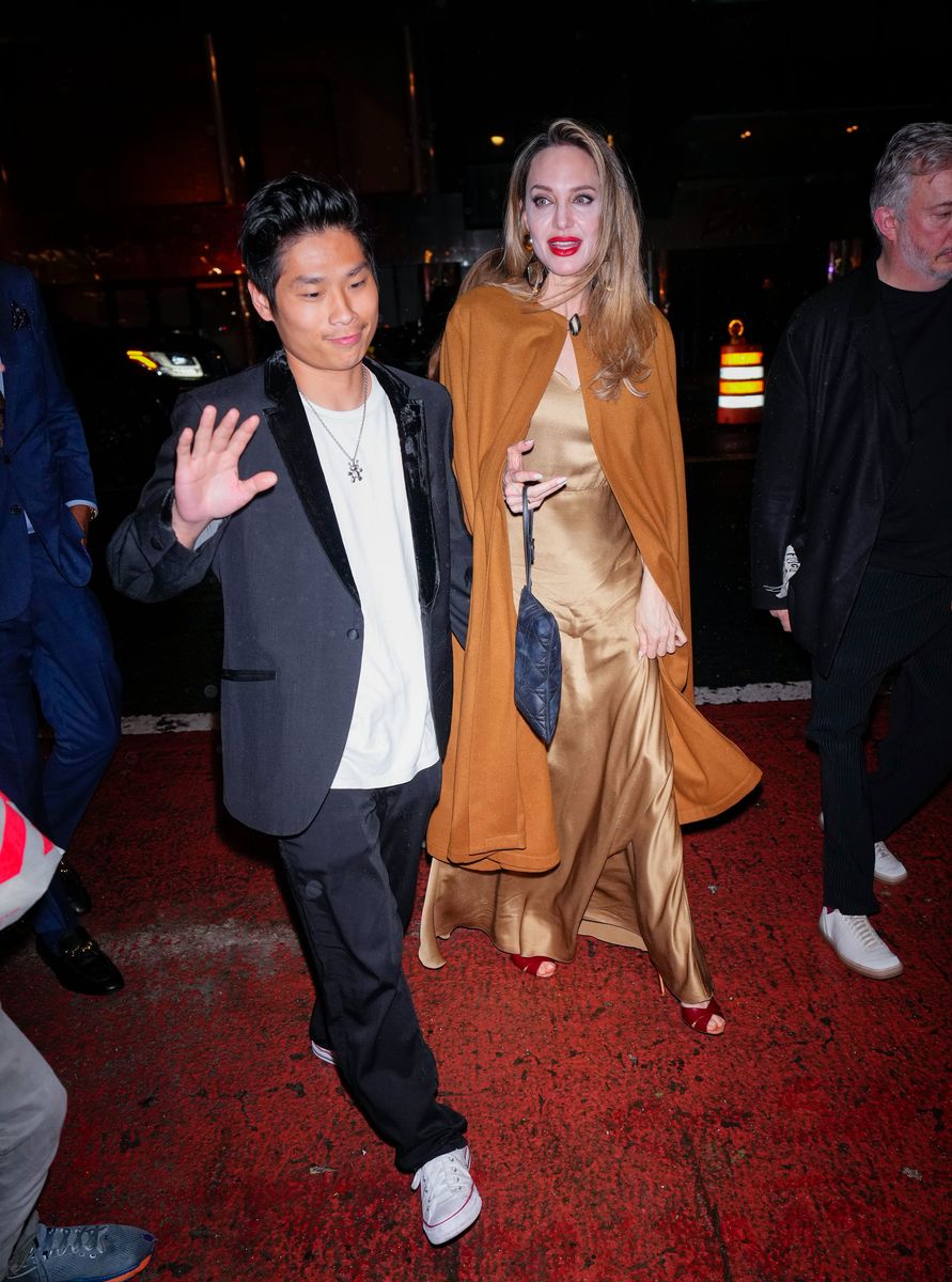 NEW YORK, NEW YORK - APRIL 11: Angelina Jolie and Pax Jolie-Pitt arrive at the afterparty of "The Outsiders" on April 11, 2024 in New York City. (Photo by Gotham/GC Images)