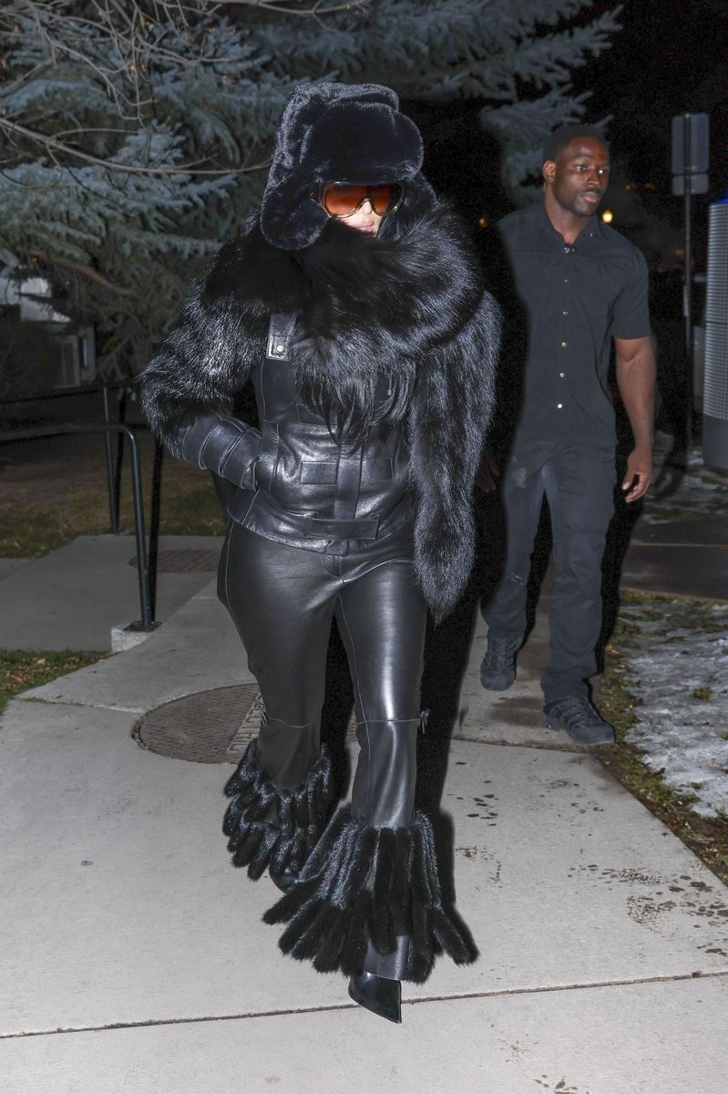 Kim Kardashian bundled up against the cold as she stepped out for hot chocolate in Aspen, Colorado. 