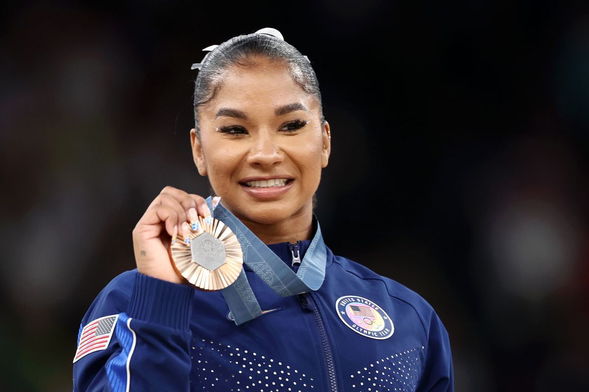 Jordan Chiles of Team USA looks on with her Bronze Medal from the Women's Apparatus floor final.