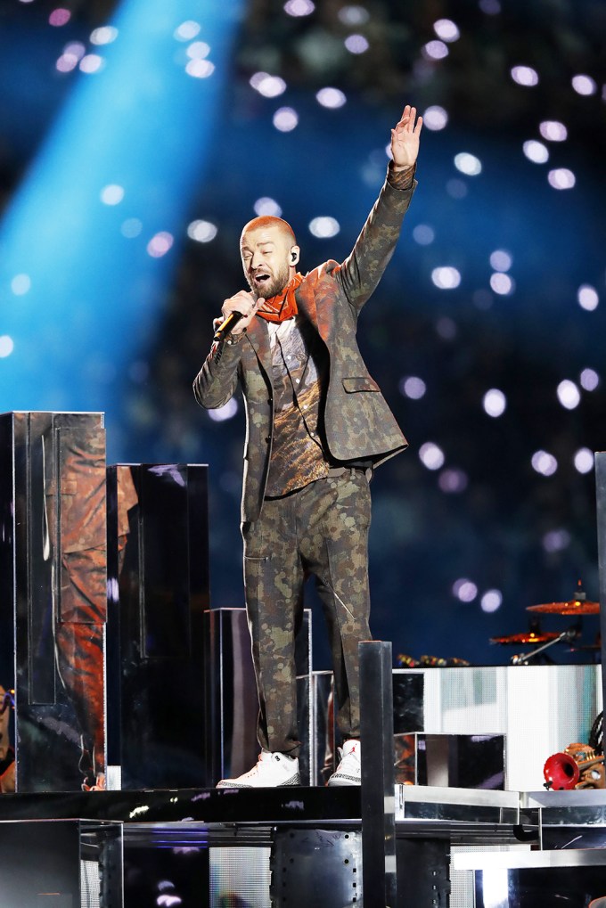 Justin Timberlake performing at Super Bowl LII