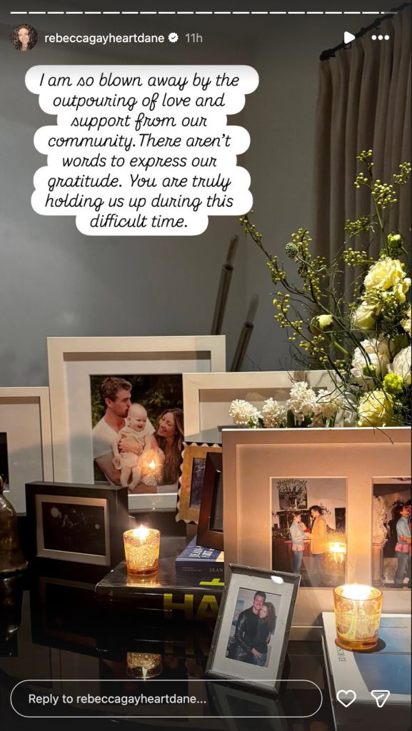 Rebecca Gayheart Dane shares a photo of a candlelight memorial for late husband Eric Dane at their home along with a message for her followers on Instagram