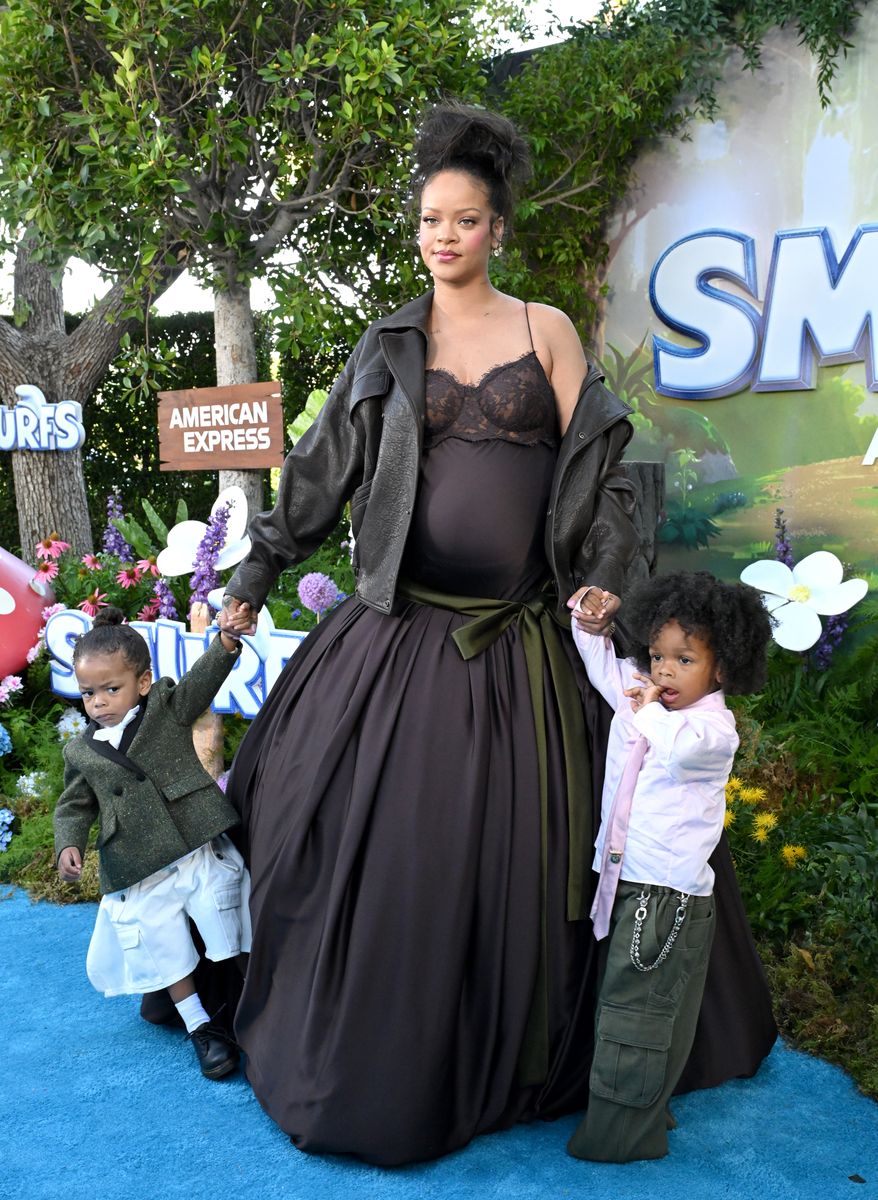 LOS ANGELES, CALIFORNIA - JULY 13: Riot Rose Mayers, Rihanna, and RZA Athelston Mayers attend the Los Angeles Premiere of Paramount Pictures âSmurfsâ at Paramount Pictures Studios on July 13, 2025 in Los Angeles, California. (Photo by Axelle/Bauer-Griffin/FilmMagic) 