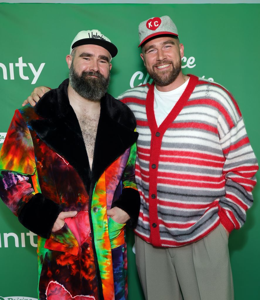 Jason Kelce and Travis Kelce attend The New Heights Party with Jason & Travis Kelce on February 04, 2026 in San Francisco, California. (Photo by Michael Loccisano/Getty Images for Wondery)