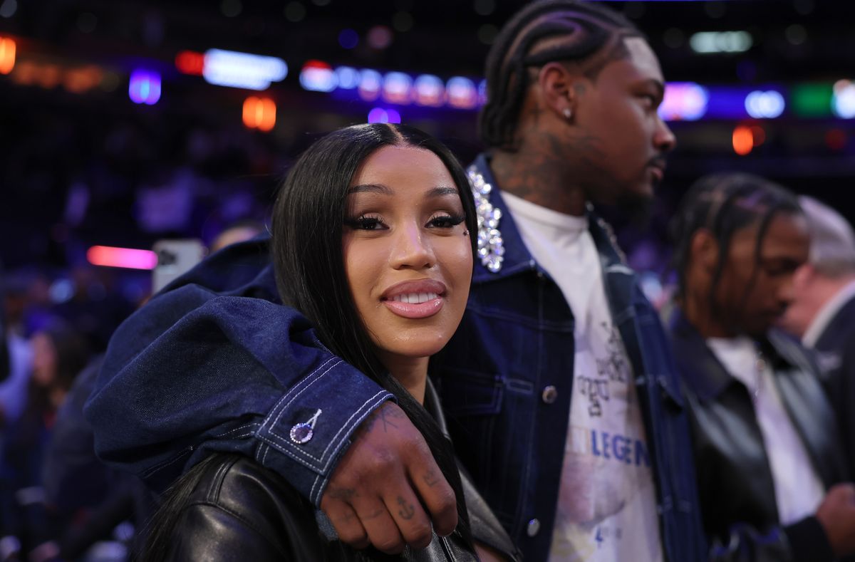 NFL Player Stefon Diggs (R) and rapper Cardi B (L) celebrate after Game Four of the Eastern Conference Second Round NBA Playoffs between the Boston Celtics and the New York Knicks at Madison Square Garden on May 12, 2025 in New York City. NOTE TO USER: User expressly acknowledges and agrees that, by downloading and or using this photograph, User is consenting to the terms and conditions of the Getty Images License Agreement. (Photo by Elsa/Getty Images)