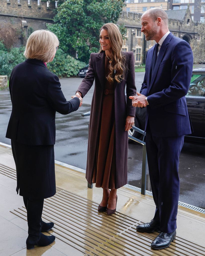 The Prince and Princess of Wales shake hand of Archbishop Sarah Mullally, the Archbishop of Canterbury on steps of Lambeth Palace