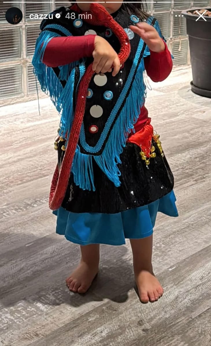 Inti is wearing a traditional carnival outfit from the Jujuy region.