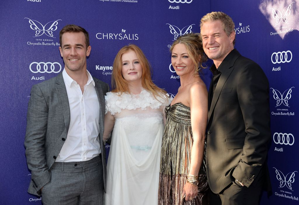 James Van Der Beek, Kimberly Brook, Rebecca Gayheart-Dane and Eric Dane arrive at the 13th Annual Chrysalis Butterfly Ball at a private Mandeville Canyon estate on June 7, 2014 in Los Angeles, California.