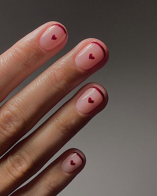 glow french nails hearts by matejanova