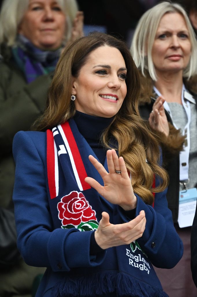 Catherine, Princess Of Wales and Patron of the RFU, attends the Guinness Six Nations 2026 match between England and Ireland at Allianz Stadium on February 21, 2026 in London, England. (Photo by Mike Hewitt/Getty Images)
