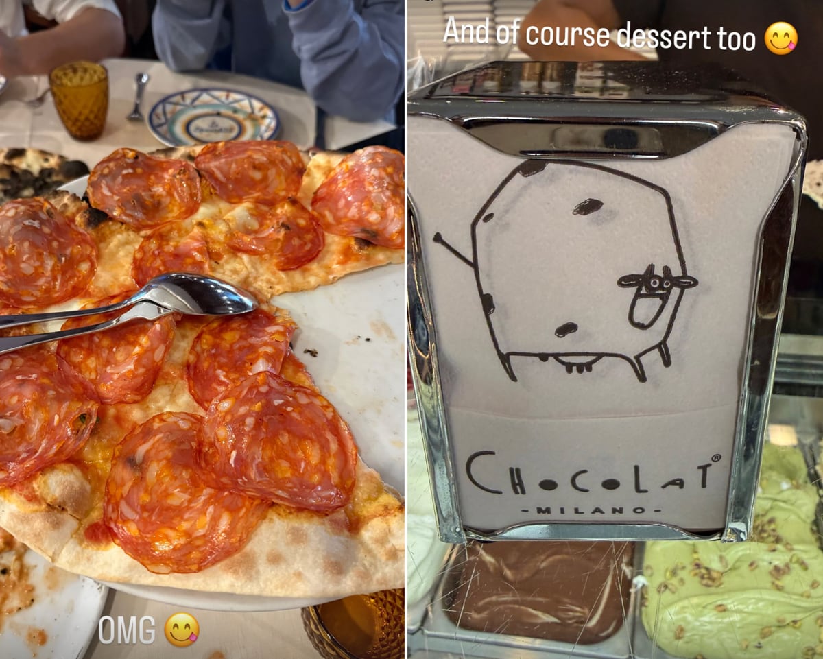 Tom shared the post game meal of pizza and gelato