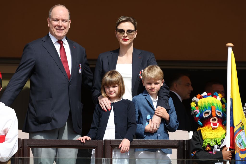 Prince Albert standing with Princess Charlene, Princess Gabriella and Prince Jacques