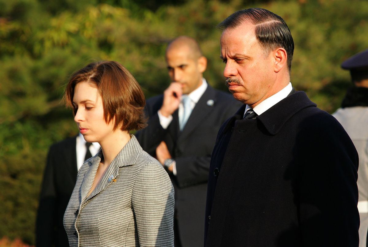 Princess Raiyah Bint Al Hussein and Prince Feisal Bin Al Hussein of Jordan visit the National Cementary on December 1, 2008 in Seoul, South Korea. 