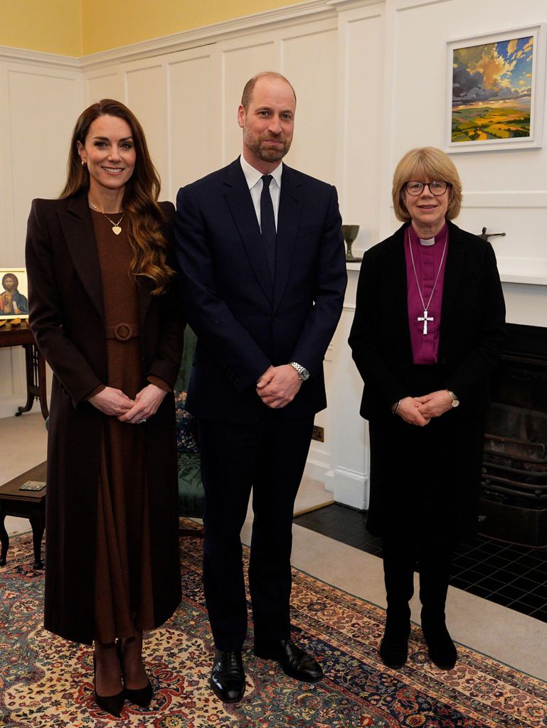 The Prince and Princess of Wales meet with the Archbishop of Canterbury Dame Sarah Mullally during an audience in the Archbishop's study at Lambeth Palace, London