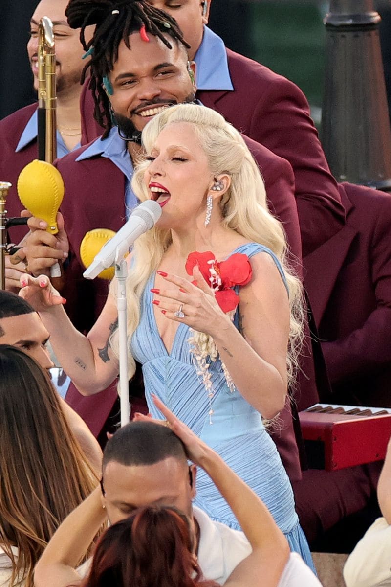 Lady Gaga performs with Bad Bunny onstage during the Apple Music Super Bowl LX Halftime Show 