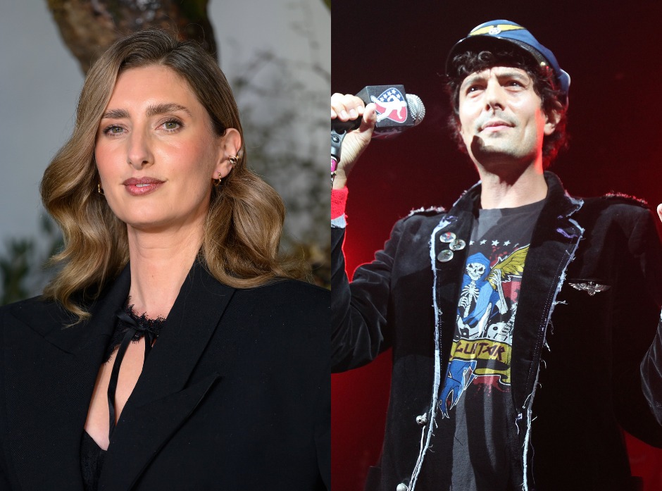 Split frame image of Jessica Knappett and husband Dan Crane who stands holding a microphone.