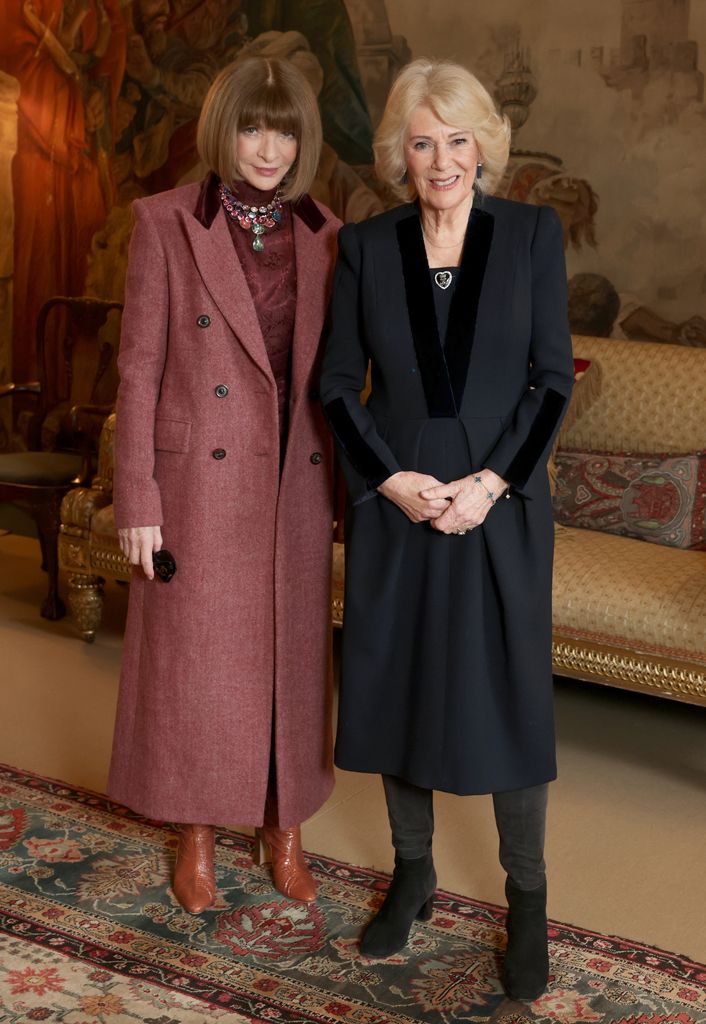 Queen Camilla with Dame Anna Wintour at St James's Palace on February 19, 2026 in London, England