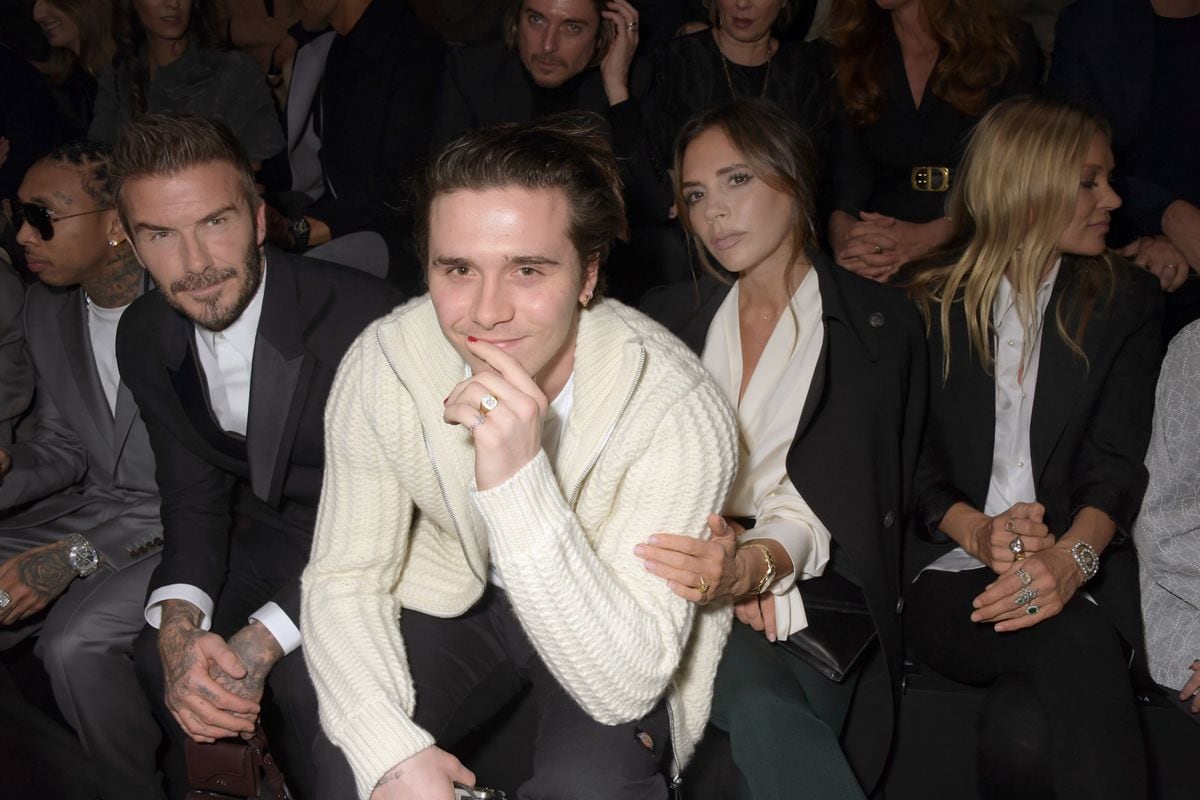 David Beckham, Brooklyn Beckham, Victoria Beckham and Kate Moss attend the Dior Homme Menswear Fall/Winter 2020-2021 show 
