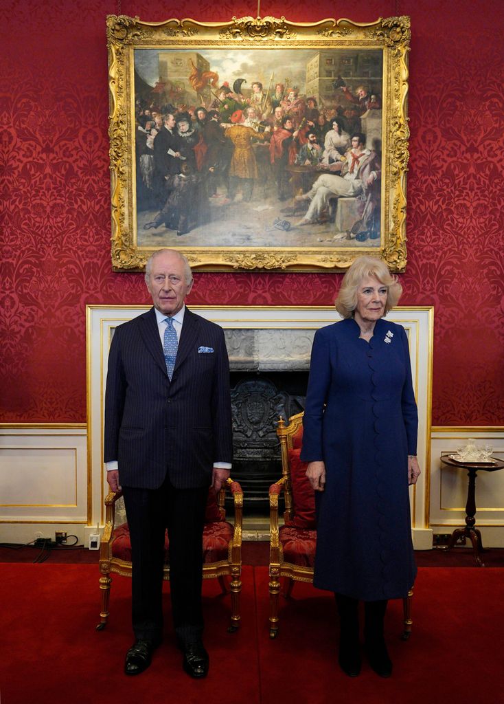 King Charles III and Queen Camilla during the presentation ceremony for the Queen Elizabeth Prizes for Education at St James's Palace in London